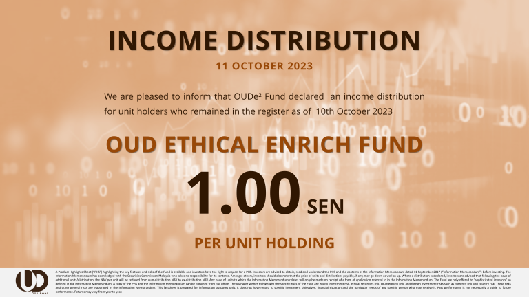 OUD Ethical Enrich Fund declared an income distribution of 1.0 sen per unit holding in October 2023